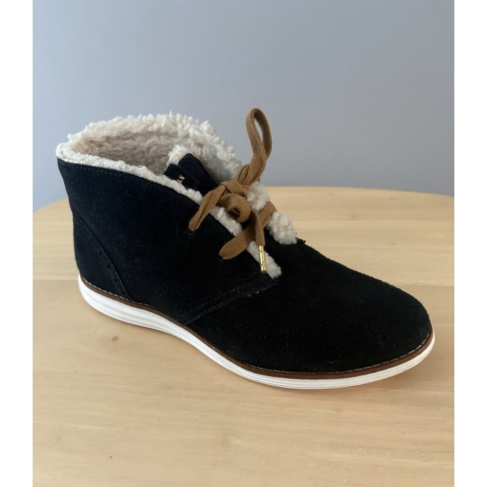 Cole Haan Grand OS Shearling Suede Black Ankle Chukka Boots Womens 6 B W04129